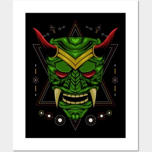 Devil face illustration. head of demon. Posters and Art